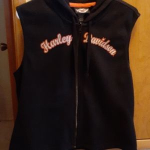 Fleece hooded harley davidson zipper vest